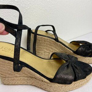 J. CREW  Espadrille Wedges Sandals Open Toe Bow Size 8